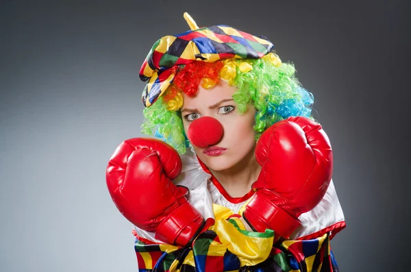 Grappige clown met bokshandschoenen — Stockfoto