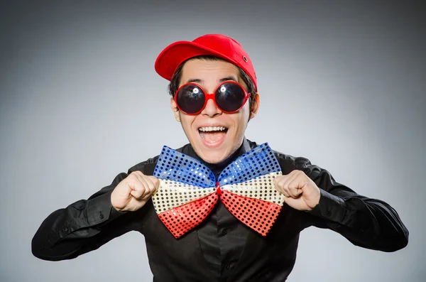 Funny man with giant bow tie — Stock Photo, Image