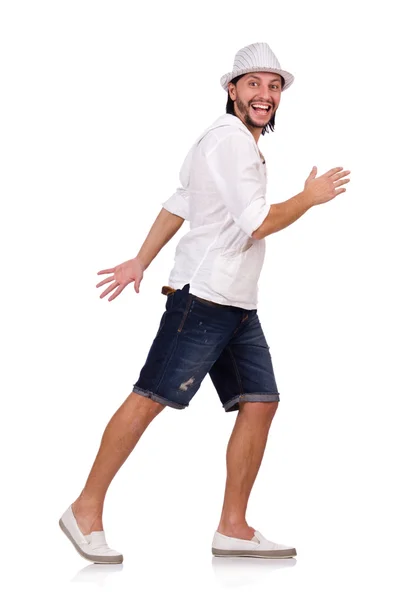 Joven con sombrero aislado en blanco — Foto de Stock