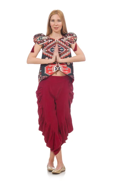 Vrouw in Azerbeidzjaans ornament kleding geïsoleerd op wit — Stockfoto