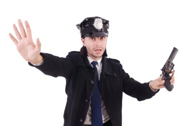 Polis memuru beyazda izole edilmiş.