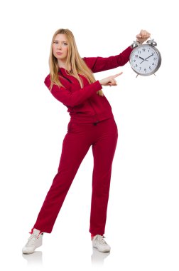 Çalar saat üzerinde beyaz izole tutan güzel Koç