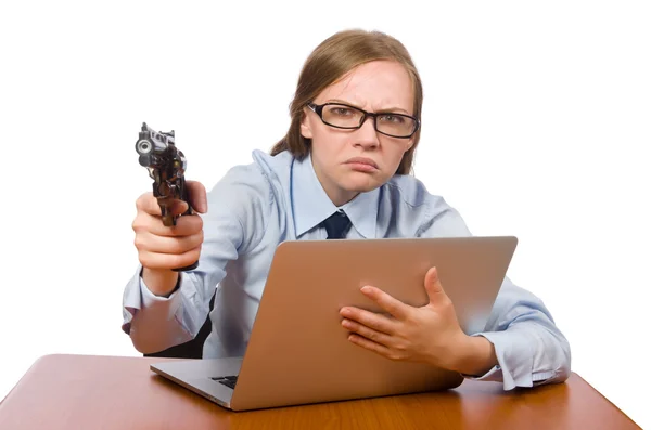 Office employee wth handgun isolated on white — Stock Photo, Image