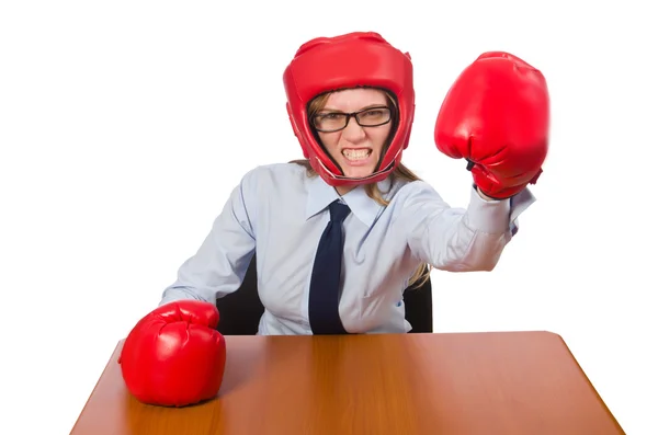 Kantoormedewerker op het werk draagt doos handschoenen geïsoleerd op wit — Stockfoto