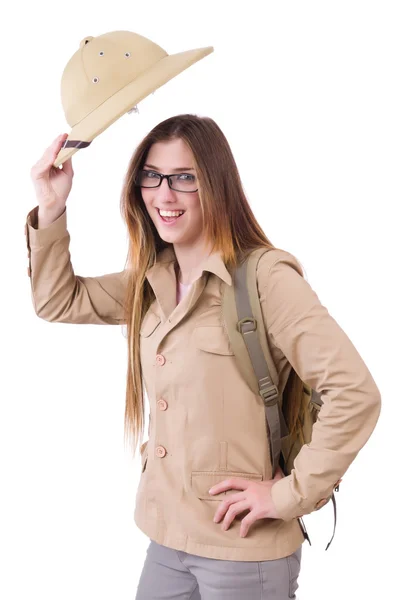 白いサファリの帽子をかぶった女性 — ストック写真