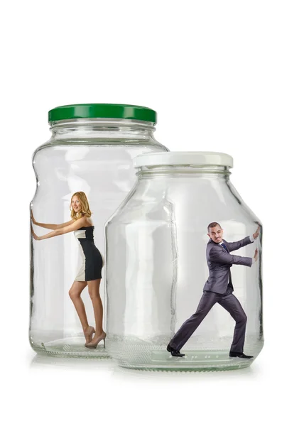 People trapped in the glass jar — Stock Photo, Image