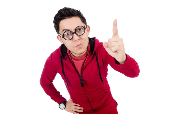 Deportista divertido aislado en blanco — Foto de Stock