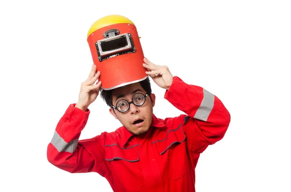 Funny welder isolated on white — Stock Photo, Image