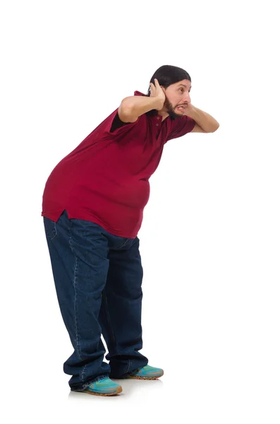 Hombre con sobrepeso aislado en el blanco — Foto de Stock