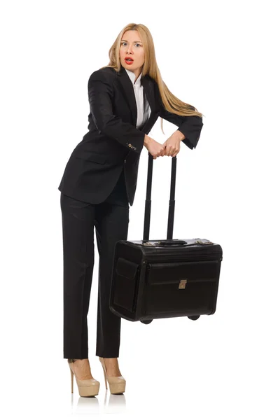 Businesswoman woman travelling with suitcase — Stock Photo, Image