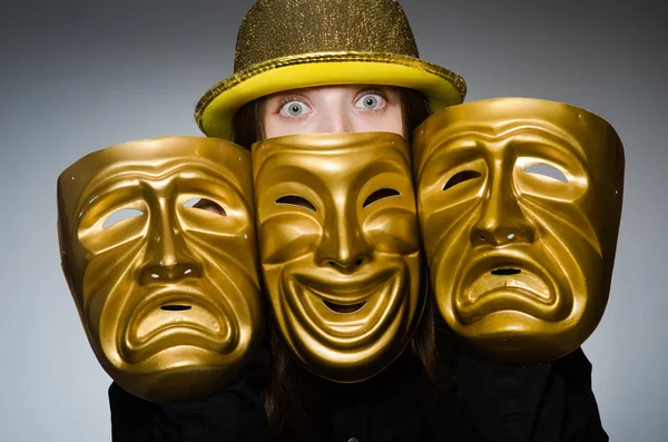 Woman with mask in funny concept — Stock Photo, Image