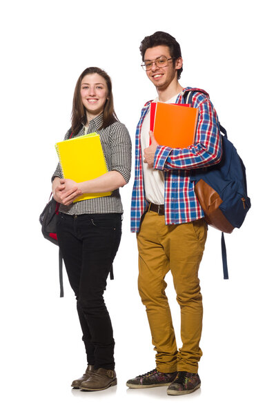 Пара студентов, изолированных на белом