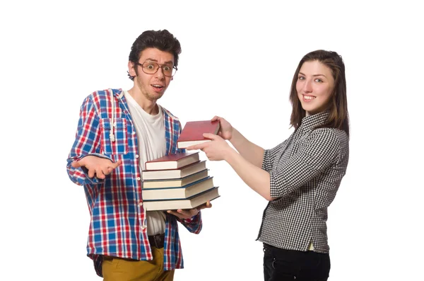 Par de estudantes isolados em branco — Fotografia de Stock