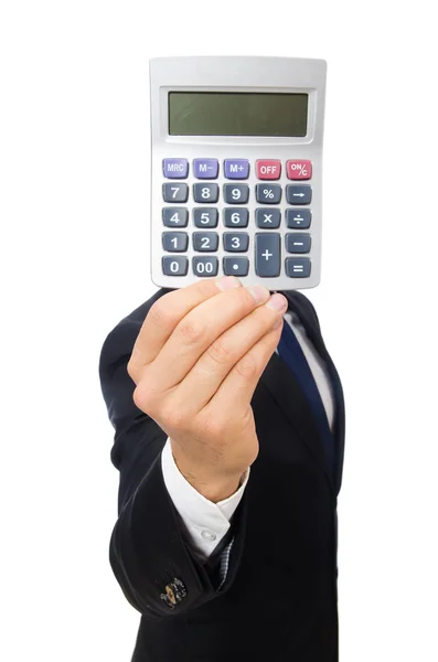Hombre con calculadora aislado en blanco — Foto de Stock