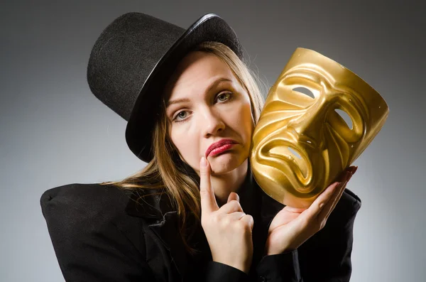 Woman with mask in funny concept — Stock Photo, Image