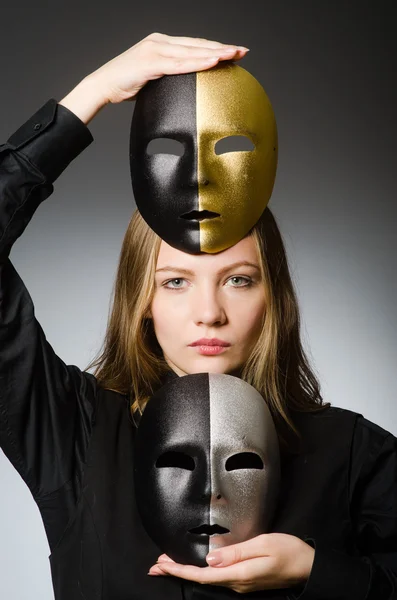 Woman with mask in funny concept — Stock Photo, Image