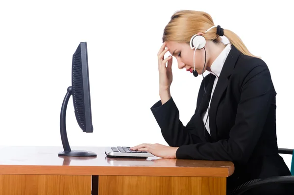 Mujer empresaria trabajando aislada en blanco —  Fotos de Stock