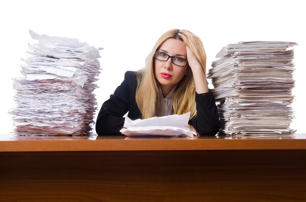 Woman businesswoman working isolated on white