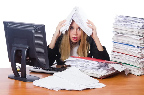 Vrouw zakenvrouw werken geïsoleerd op wit — Stockfoto