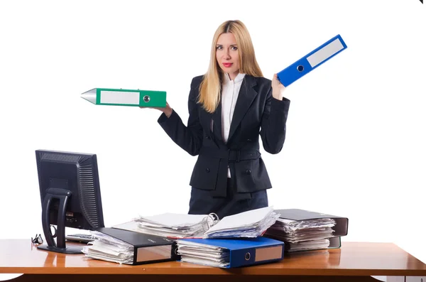 Geschäftsfrau arbeitet isoliert für Weiße — Stockfoto