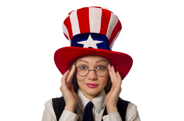 Woman wearing hat with american symbols — Stock Photo, Image