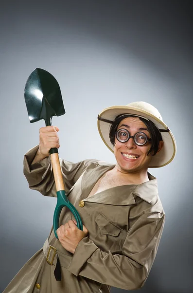 Funny man with the spade — Stock Photo, Image
