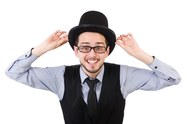 Joven con sombrero aislado en blanco —  Fotos de Stock