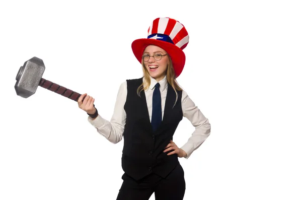 アメリカのシンボル付きの帽子をかぶった女性 — ストック写真