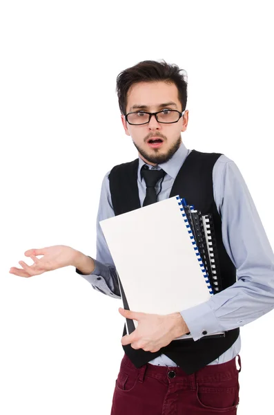 Office employee holding paper isolated on white — Stock Photo, Image