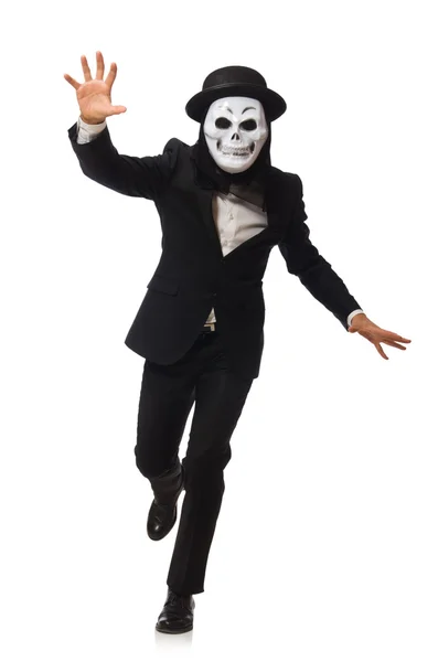 Man with scary mask isolated on white — Stock Photo, Image