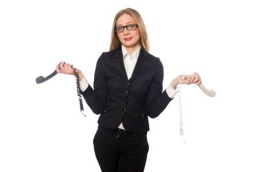 Güzel bir ofis çalışanı telefonu beyaza bağlamış.