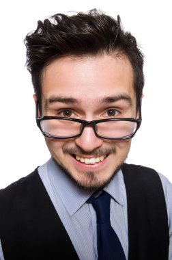 Genç işadamı beyazda izole edilmiş