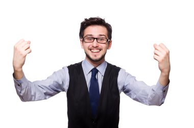 Genç işadamı beyazda izole edilmiş