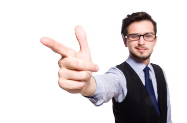 Genç işadamı beyazda izole edilmiş