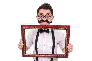 Beyaz izole kare olan genç adam