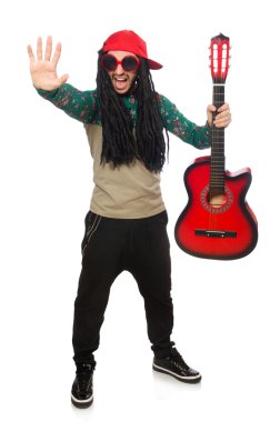 Gitar müzik konsepti üzerine beyaz adamla