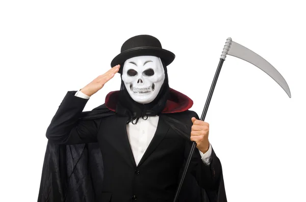 Man with scary mask isolated on white — Stock Photo, Image