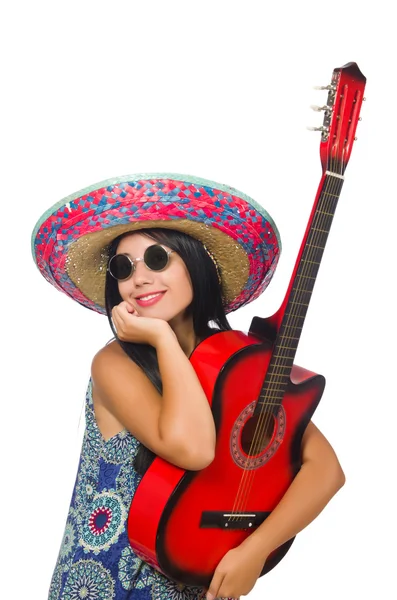 Junge attraktive Frau trägt Sombrero auf Weiß — Stockfoto