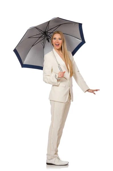 Mulher com guarda-chuva isolado no branco — Fotografia de Stock