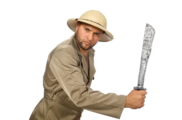 Homme avec couteau isolé sur blanc — Photo