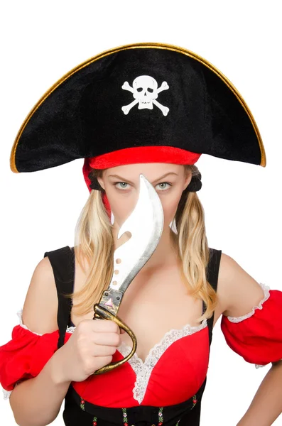 Femme pirate isolé sur blanc — Photo