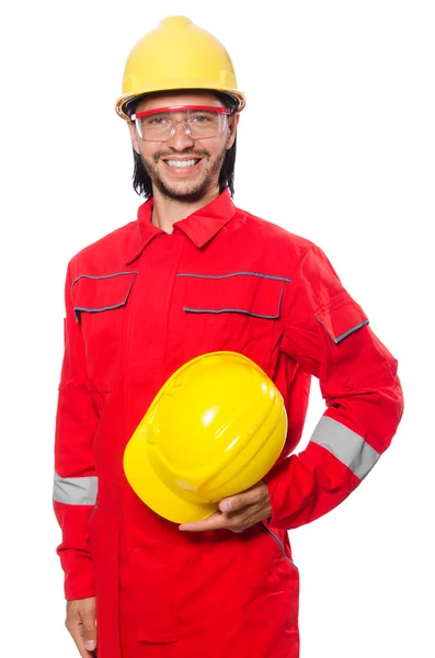 Hombre con monos rojos aislados en blanco —  Fotos de Stock