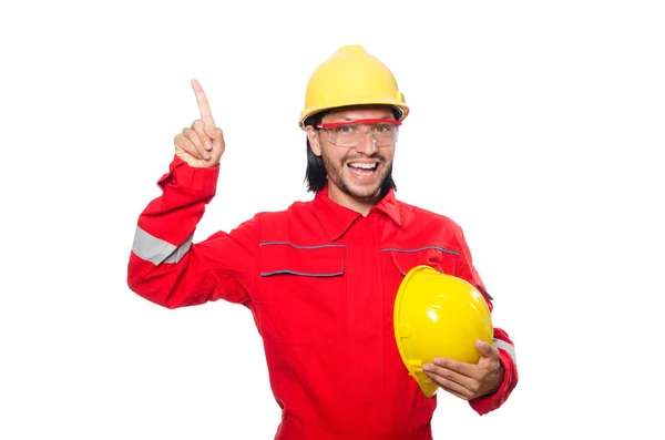 Hombre con monos rojos aislados en blanco — Foto de Stock