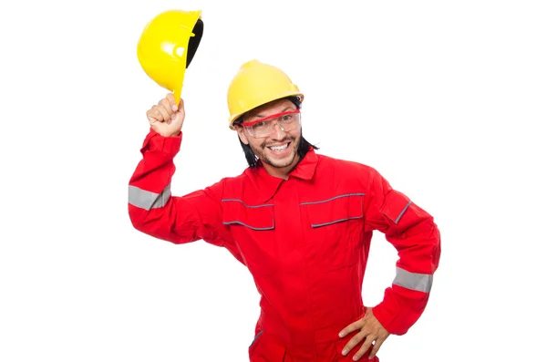 Hombre con monos rojos aislados en blanco —  Fotos de Stock