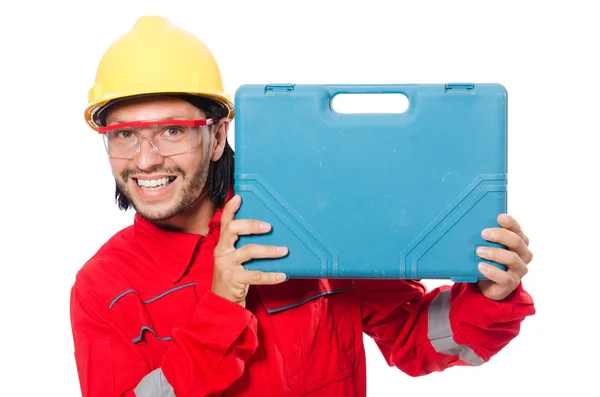 Man wearing red coveralls isolated on white — Stock Photo, Image