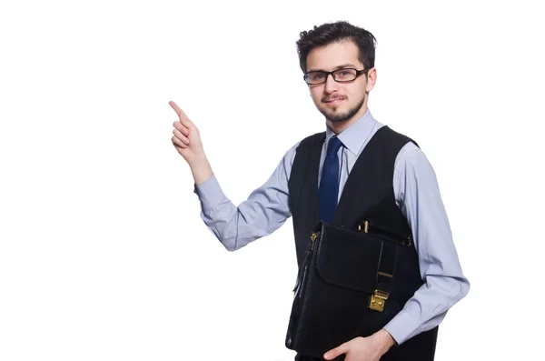 Молодий бізнесмен з портфелем ізольовані на білому — стокове фото