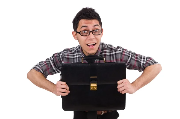 Young employee with briefcase isolated on white — Stock Photo, Image