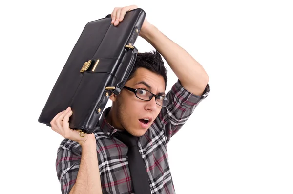 Young employee with briefcase isolated on white — Stock Photo, Image