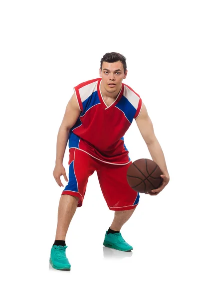 Jovem jogador de basquete isolado no branco — Fotografia de Stock