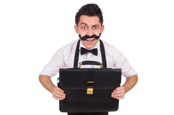 Young man with briefcase isolated on white — Stock Photo, Image